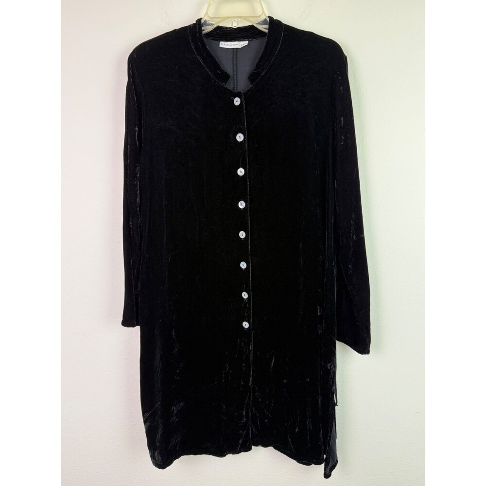 Bryn Walker Women's Black Velvet Tunic Dress Button Front Dark Academia Medium